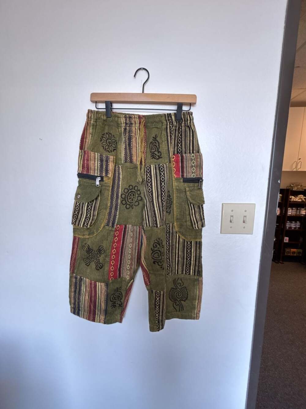 Himalayan Handmade Patchwork Harem Shorts with Pockets, S/M